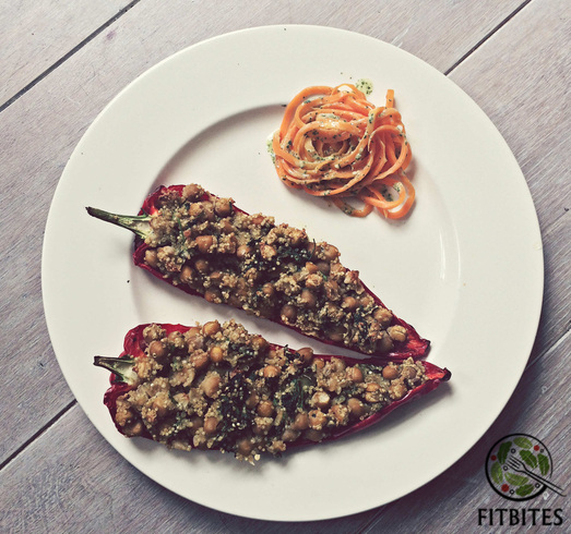quinoa garbanzo chick peas stuffed sweet pointed peppers
