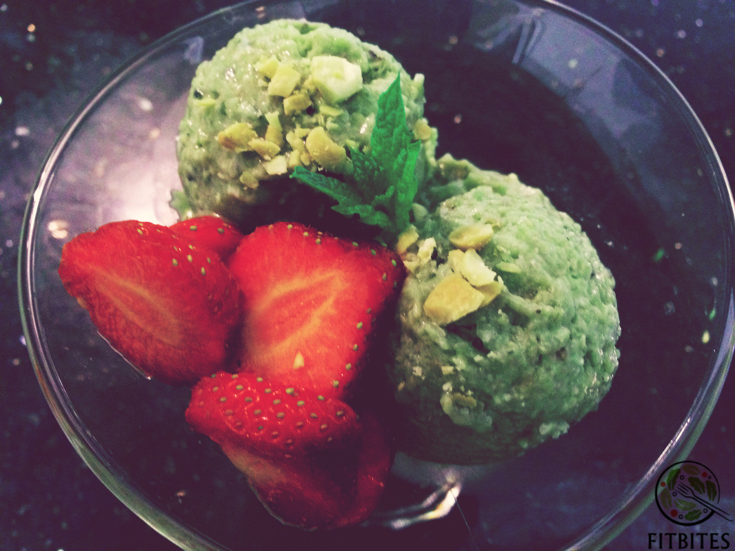 raw avocado ice cream with strawberries
